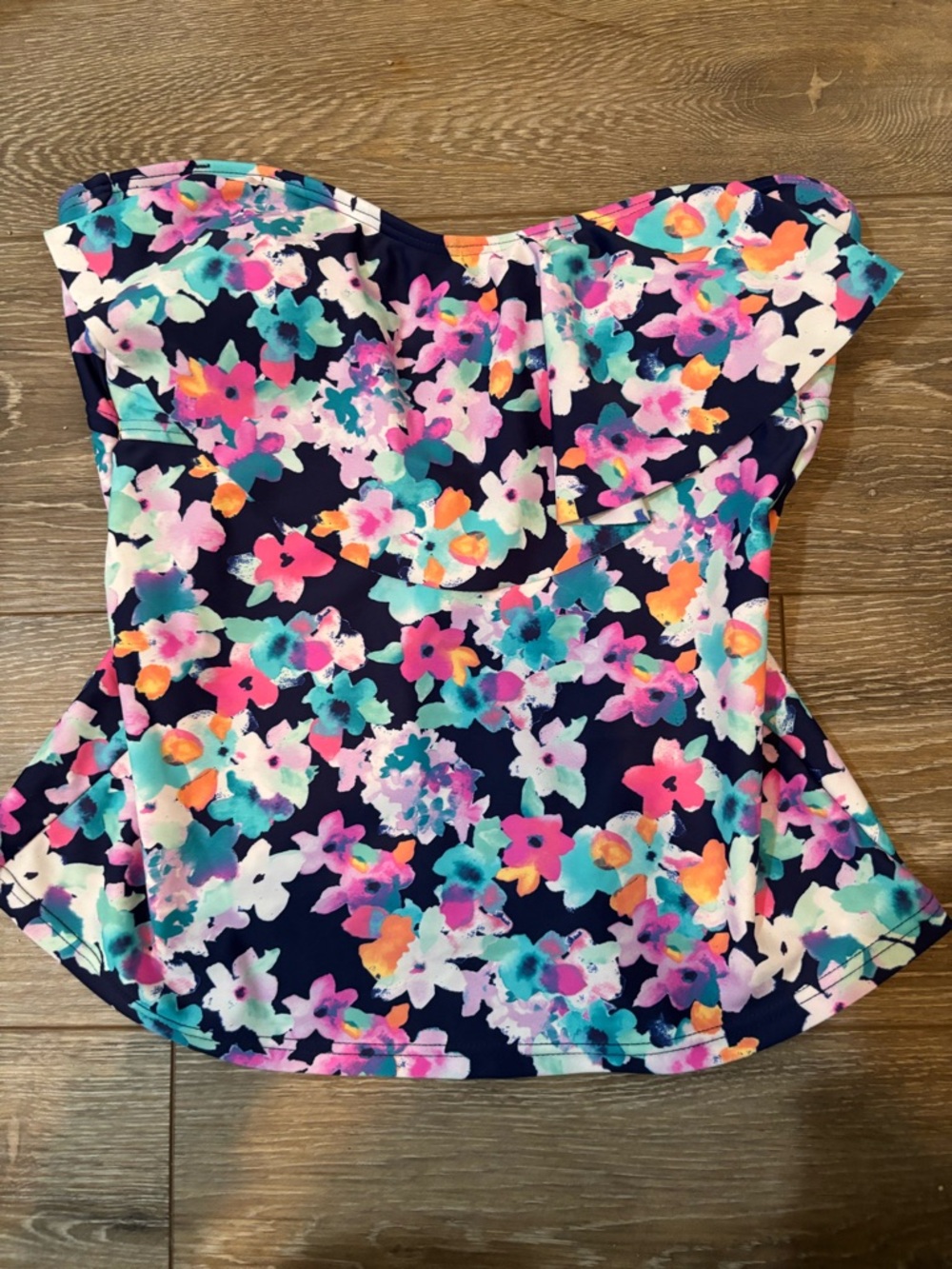 SO Floral Strapless Swim Top in Navy and Multi